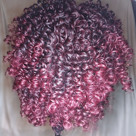Black Wine Ombre Curly Wig - Picture 4 of 5